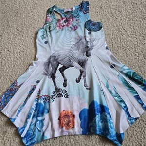 🌈 GIRLS YOUTH SMALL Floral Unicorn Kids Dress - Multicolor
